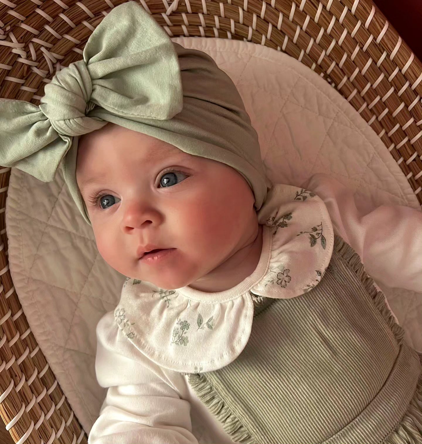 Olive Green Turban Hat With Bow For Newborns to 24 Months Old - Image 8