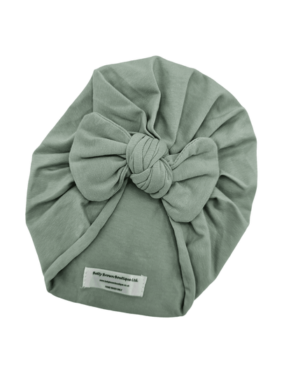Olive Green Turban Hat With Bow For Newborns to 24 Months Old - Image 9