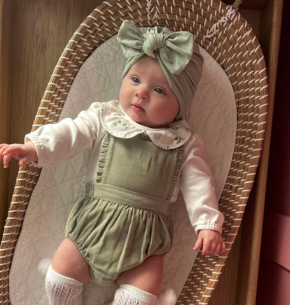 Olive Green Turban Hat With Bow For Newborns to 24 Months Old - Image 5