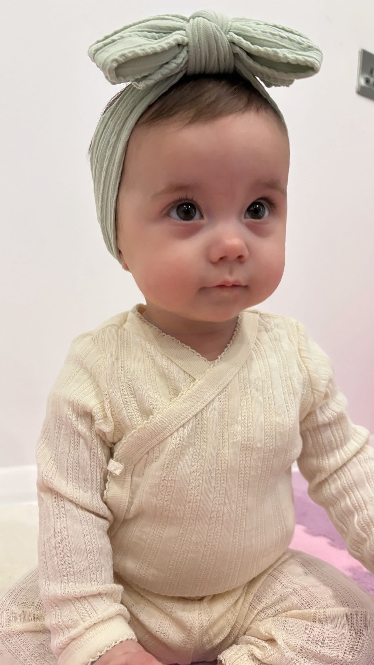 Olive Larger Bow Headband For Baby Girls From Newborn  - Image 2