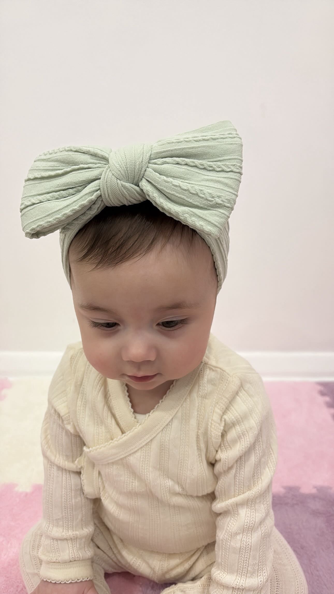 Olive Larger Bow Headband For Baby Girls From Newborn  - Image 3