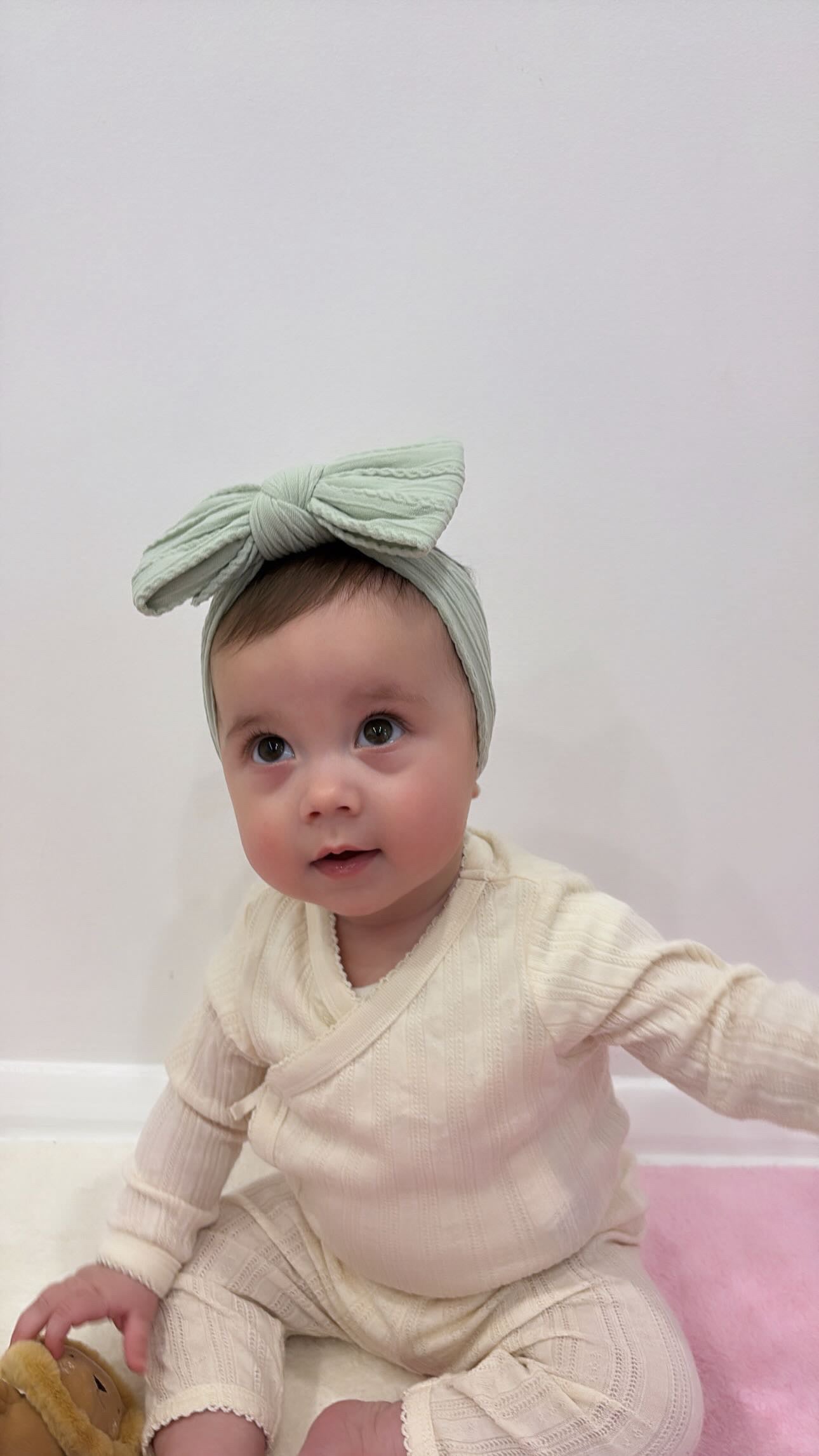 Olive Larger Bow Headband For Baby Girls From Newborn  - Image 5