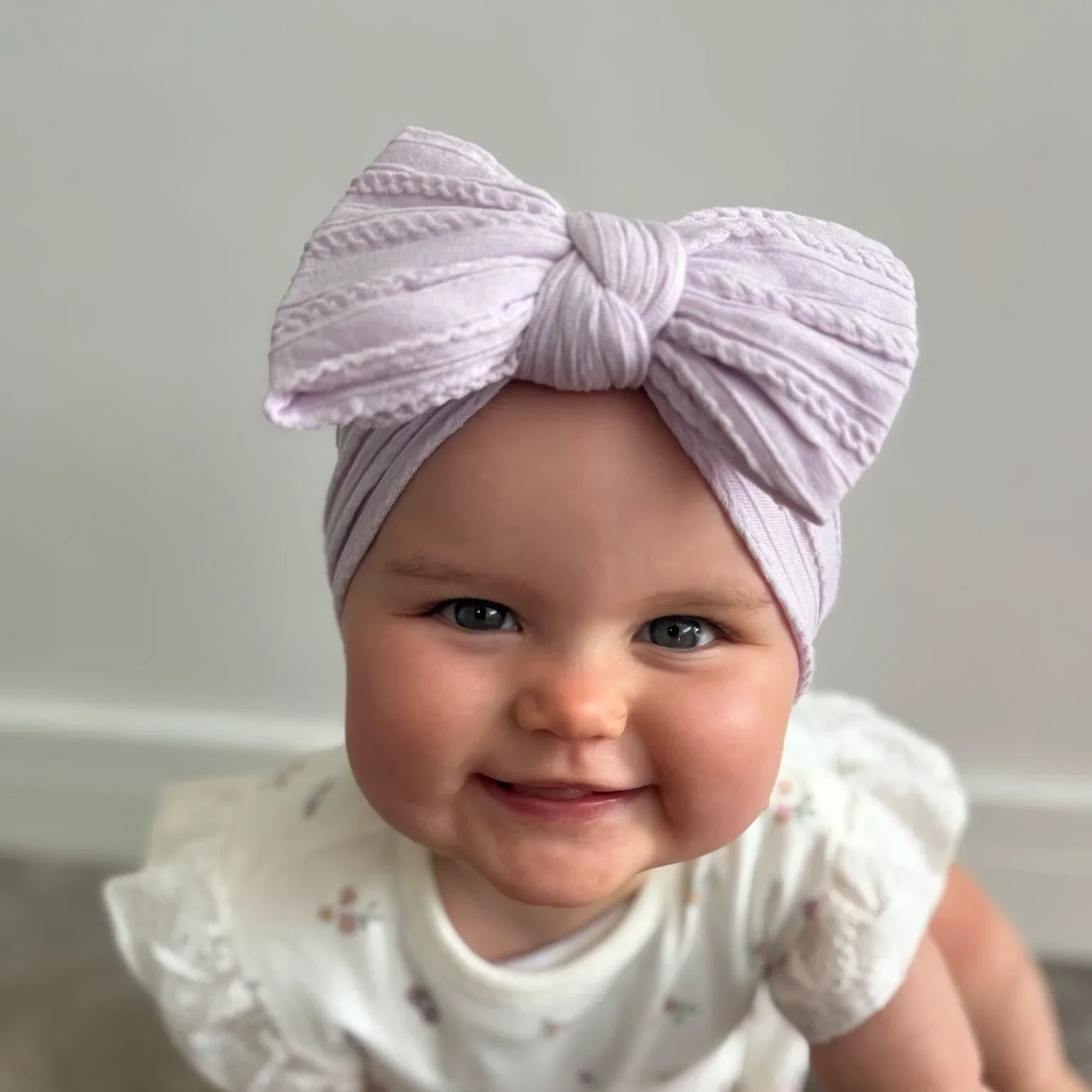 Pale Lilac Larger Bow Headband For Baby Girls From Newborn - Image 1