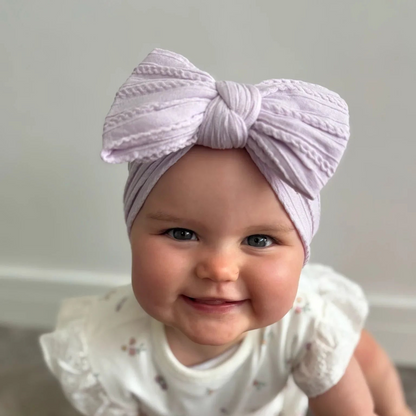 Pale Lilac Larger Bow Headband For Baby Girls From Newborn - Image 1