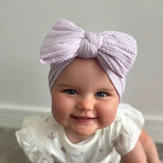 Pale Lilac Larger Bow Headband For Baby Girls From Newborn - Image 1