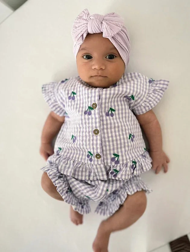 Pale Lilac Smaller Bow Headband Perfect For Babies to Age 3 - Image 2