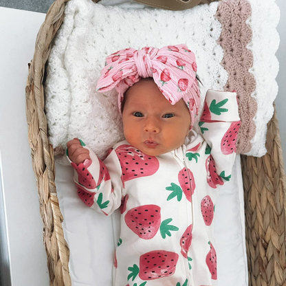 Pale Pink Strawberry Larger Bow Headband For Baby Girls - Image 1