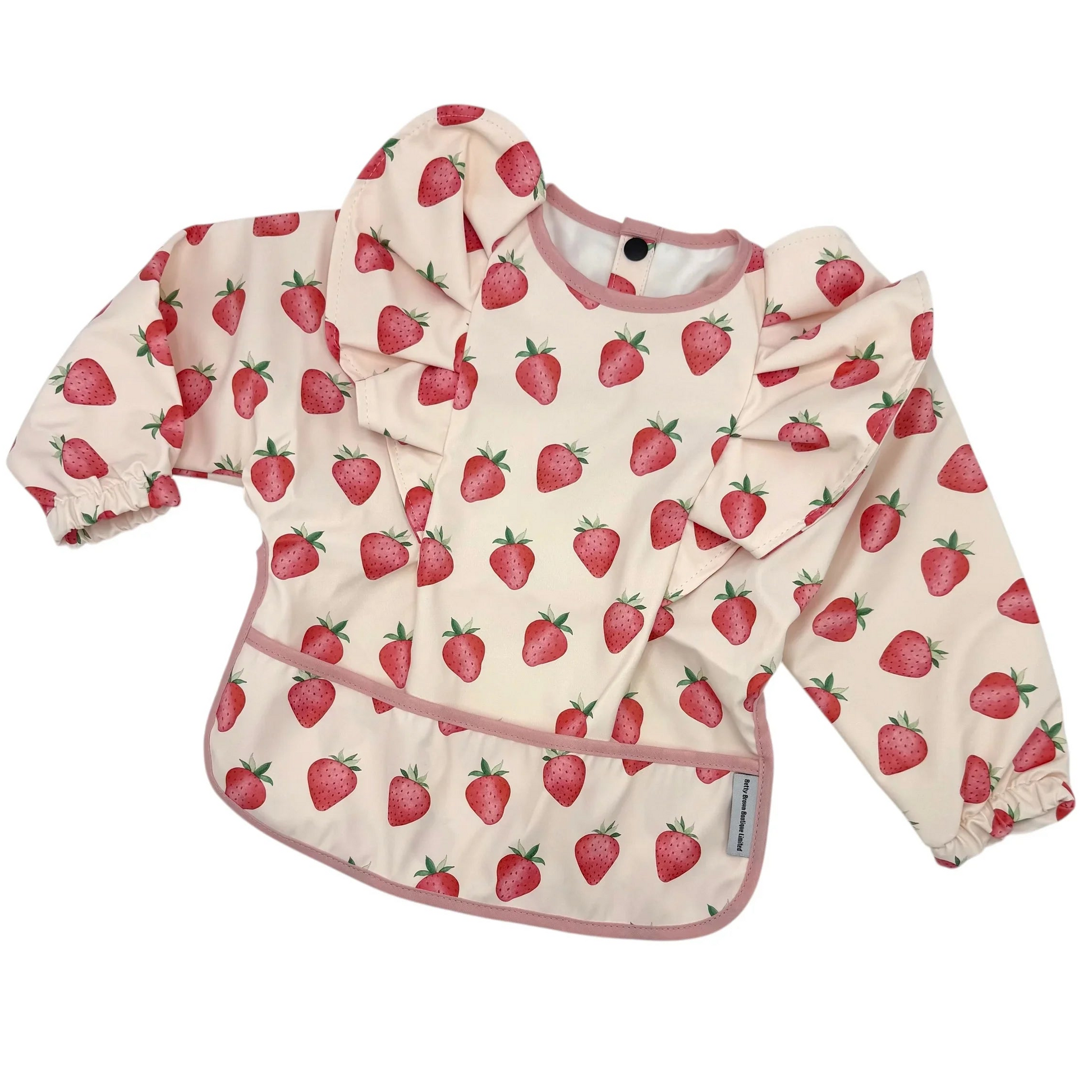 Pale Pink Strawberry Bib with Sleeves For 6-36 Months Olds - Image 6