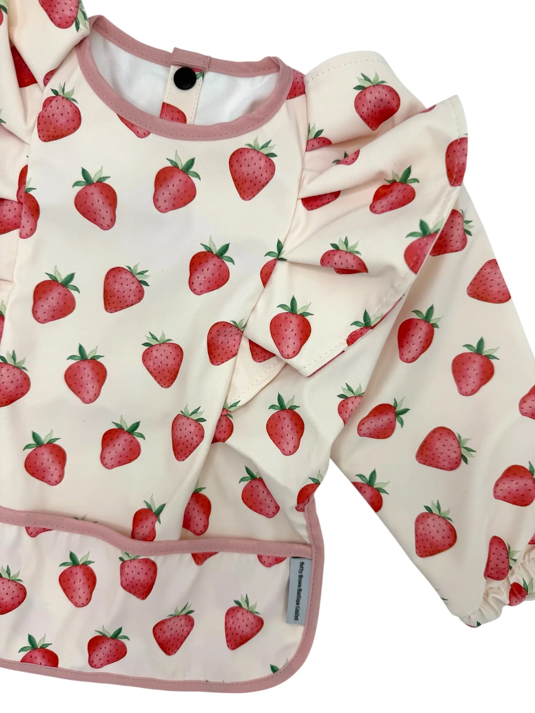 Pale Pink Strawberry Bib with Sleeves For 6-36 Months Olds - Image 5