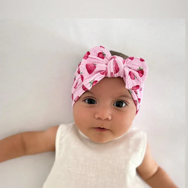 Pale Pink Strawberry Smaller Bow Headband For Baby Girls - Image 1