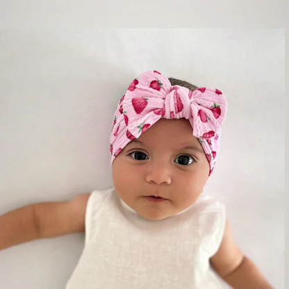 Pale Pink Strawberry Smaller Bow Headband For Baby Girls - Image 1
