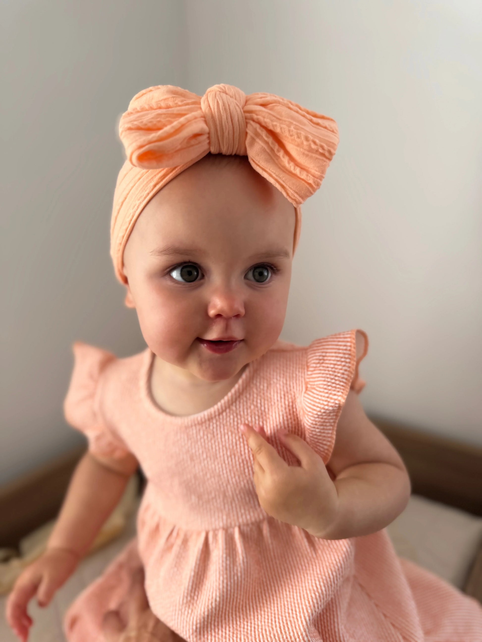 Peach Larger Bow Headband For Babies From Newborn to Age 3 - Image 2