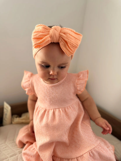 Peach Larger Bow Headband For Babies From Newborn to Age 3 - Image 3
