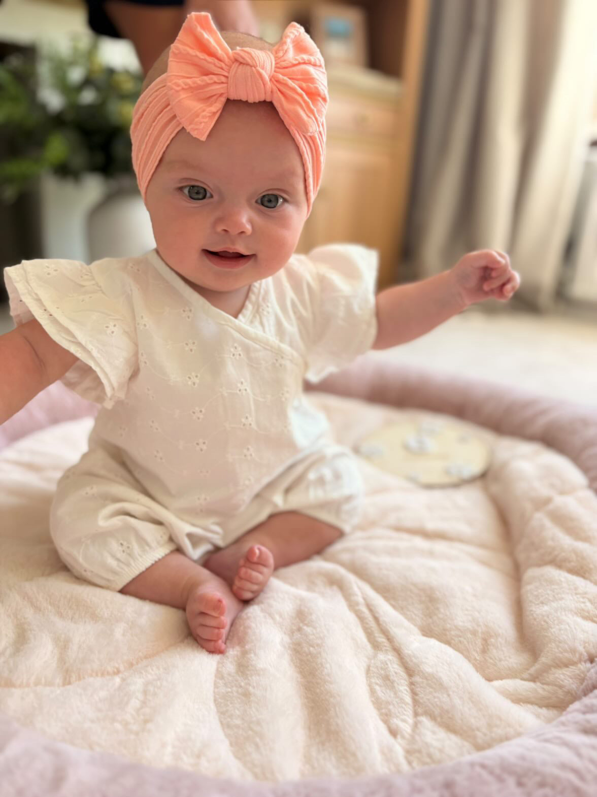 Peach Sunset Smaller Bow Headband For Babies to Toddlers - Image 3