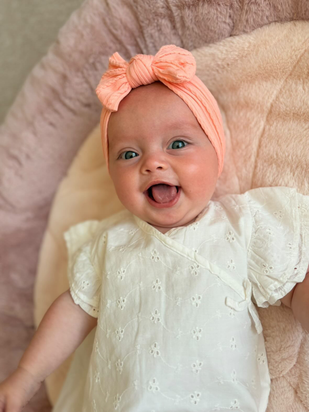 Peach Sunset Smaller Bow Headband For Babies to Toddlers - Image 5