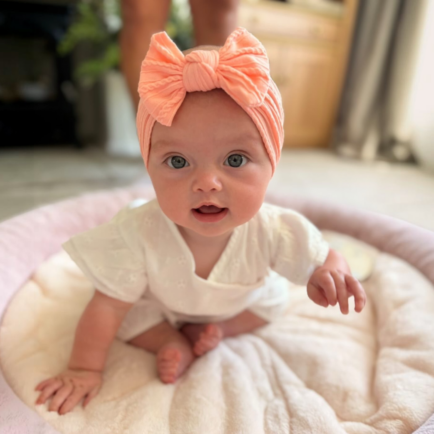 Peach Sunset Smaller Bow Headband For Babies to Toddlers - Image 1