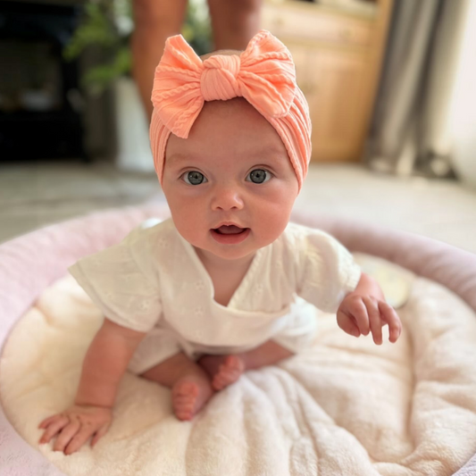 Peach Sunset Smaller Bow Headband For Babies to Toddlers - Image 1