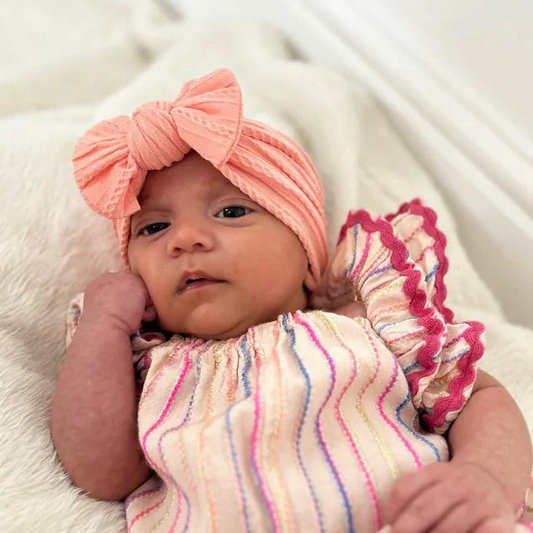 Peach Sunset Smaller Bow Headband For Babies to Toddlers - Image 1