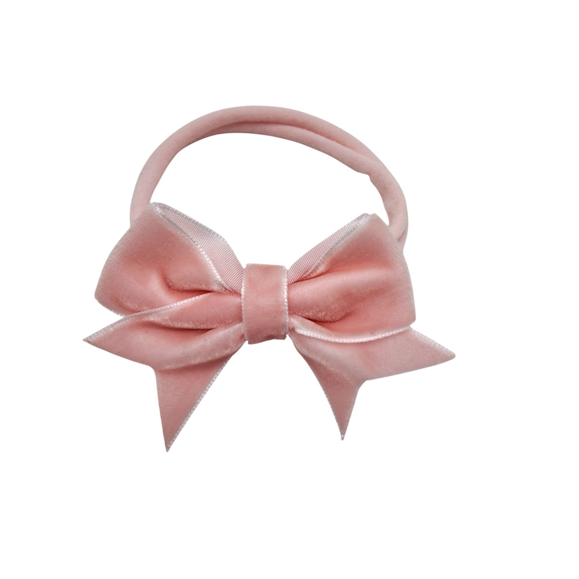 Peachy Pink 2.5 Inch Velvet Bow Headband For Newborns to Age 3 - Image 2