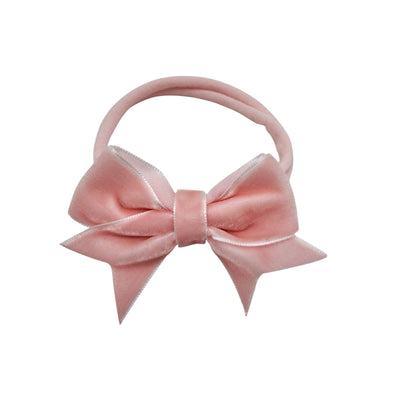 Peachy Pink 2.5 Inch Velvet Bow Headband For Newborns to Age 3 - Image 2