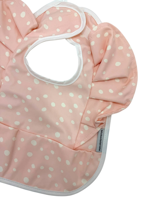 Peachy Pink Polkadot Detailed Waterproof Bib For 6-18 Months - Image 1