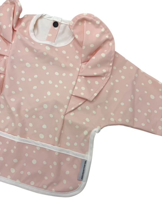 Peachy Pink Polkadot Bib with Sleeves For 6-18 Months - Image 1