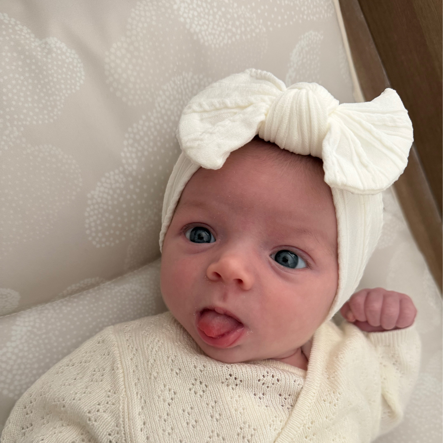 Pearl White Smaller Bow Headband For Babies From Newborn - Image 1