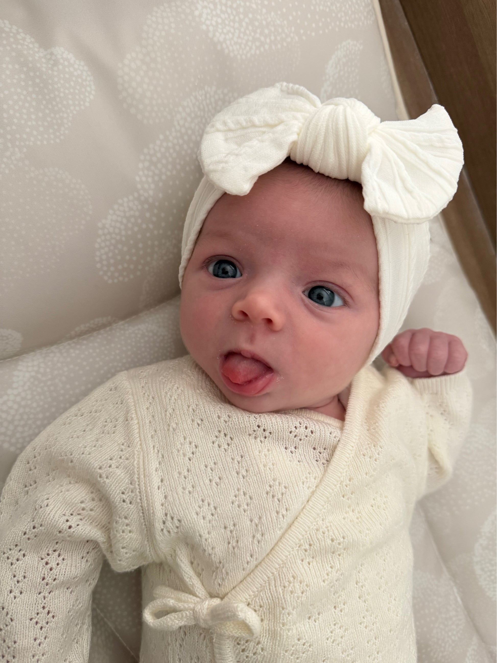 Pearl White Smaller Bow Headband For Babies From Newborn - Image 3