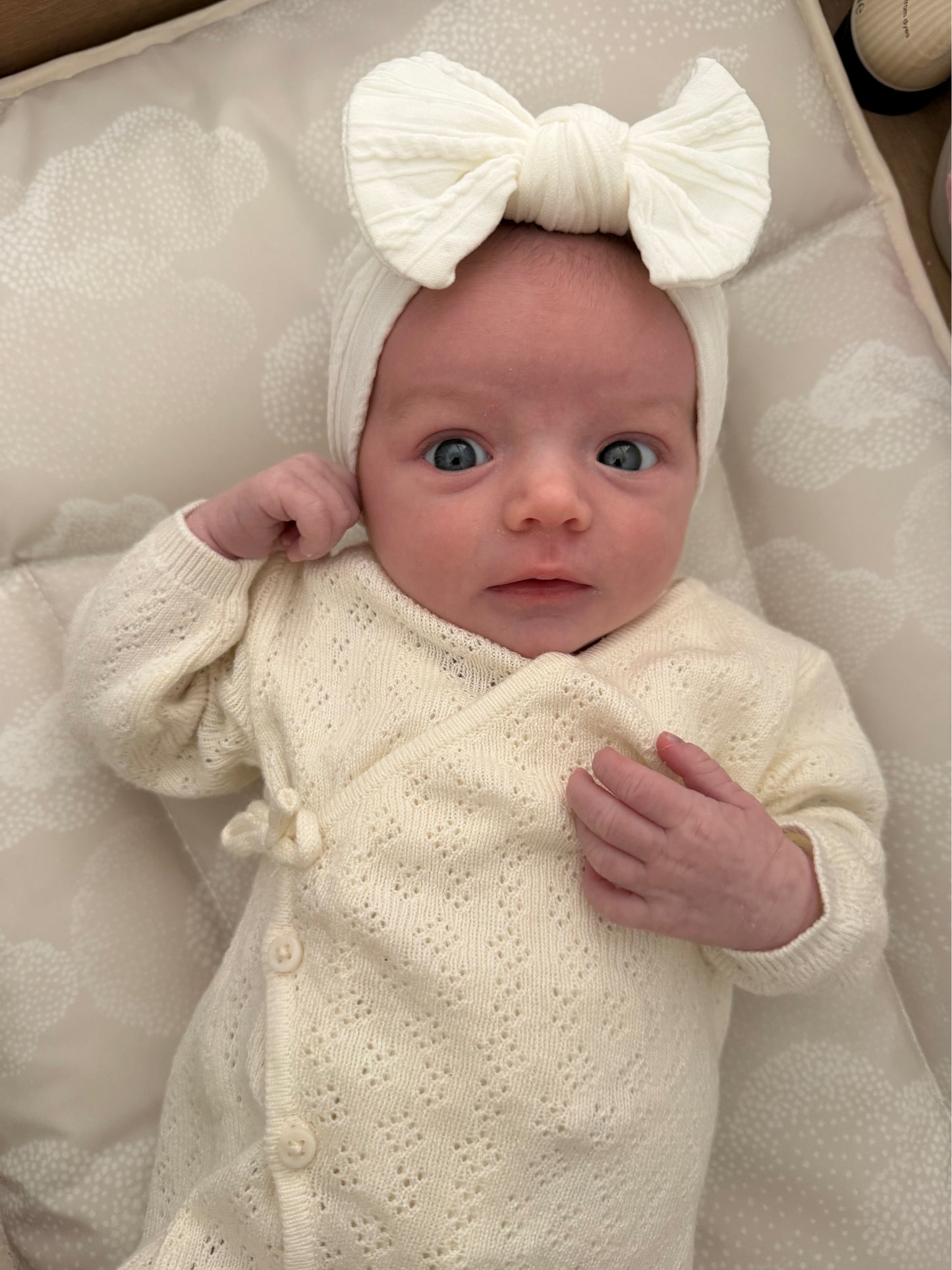 Pearl White Smaller Bow Headband For Babies From Newborn - Image 4