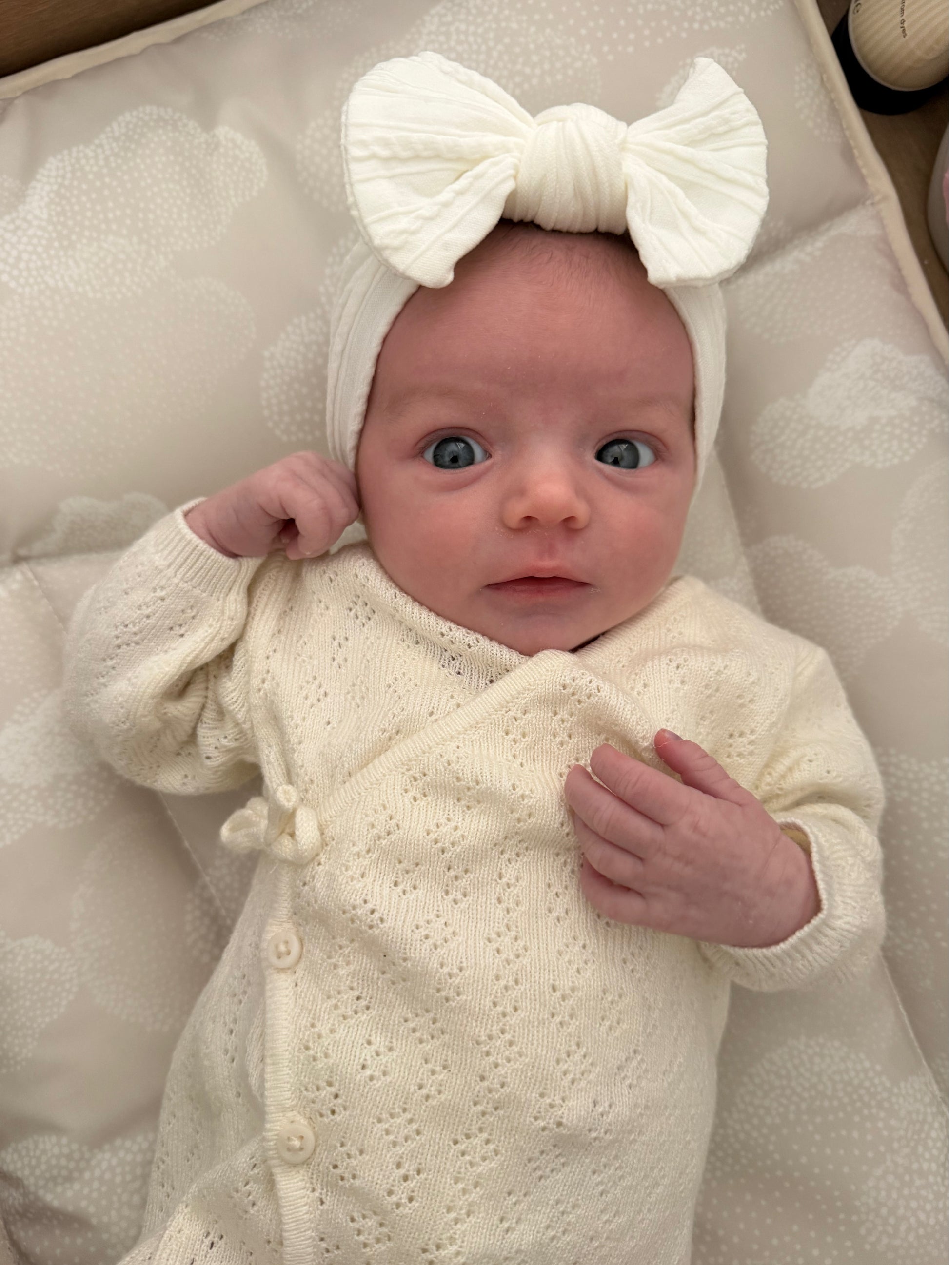 Pearl White Smaller Bow Headband For Babies From Newborn - Image 4