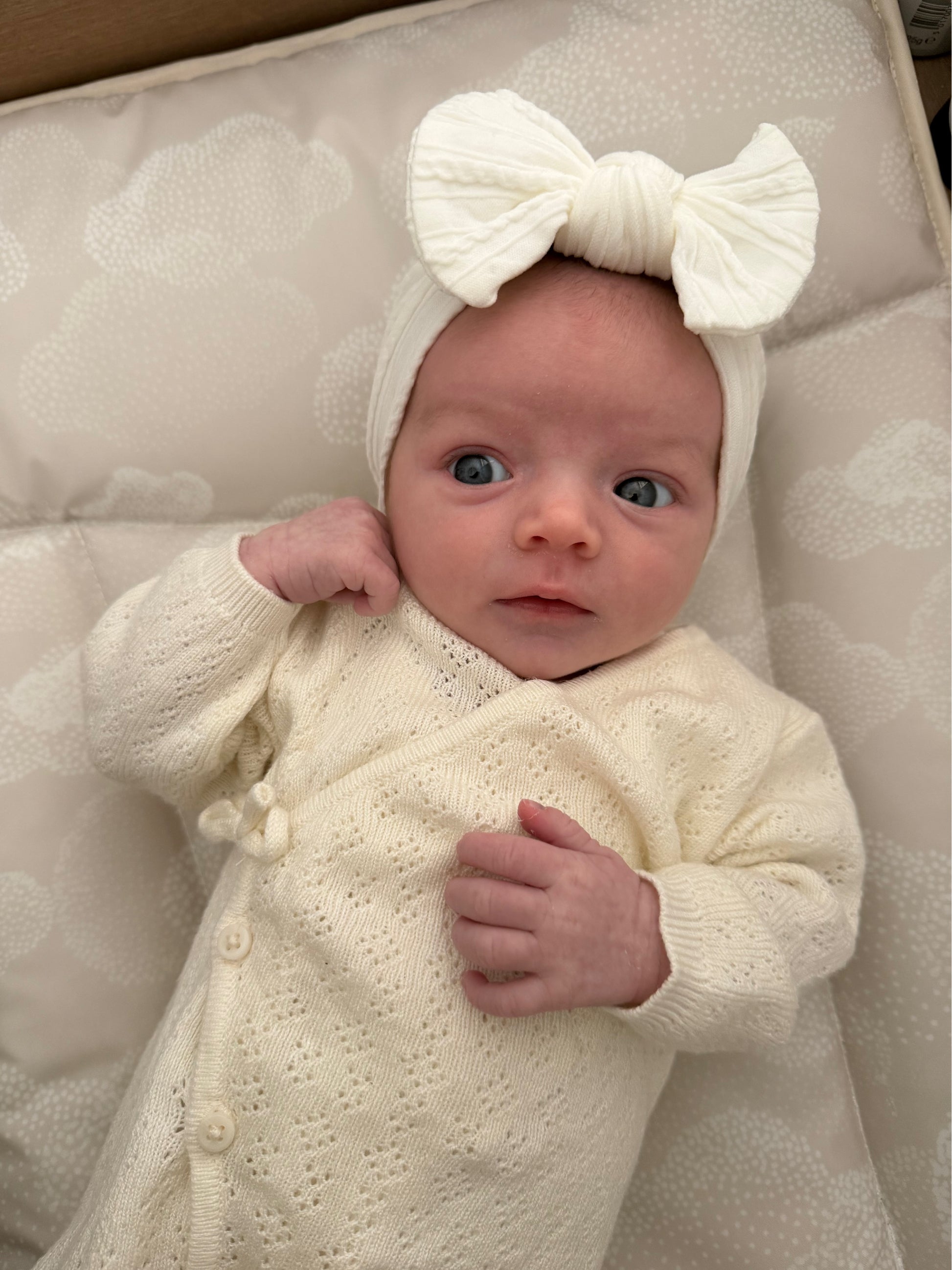 Pearl White Smaller Bow Headband For Babies From Newborn - Image 5