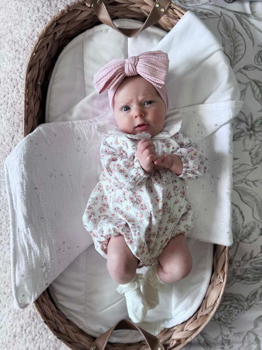 Pink Pinstripe Larger Bow Headband For Babies - Image 3