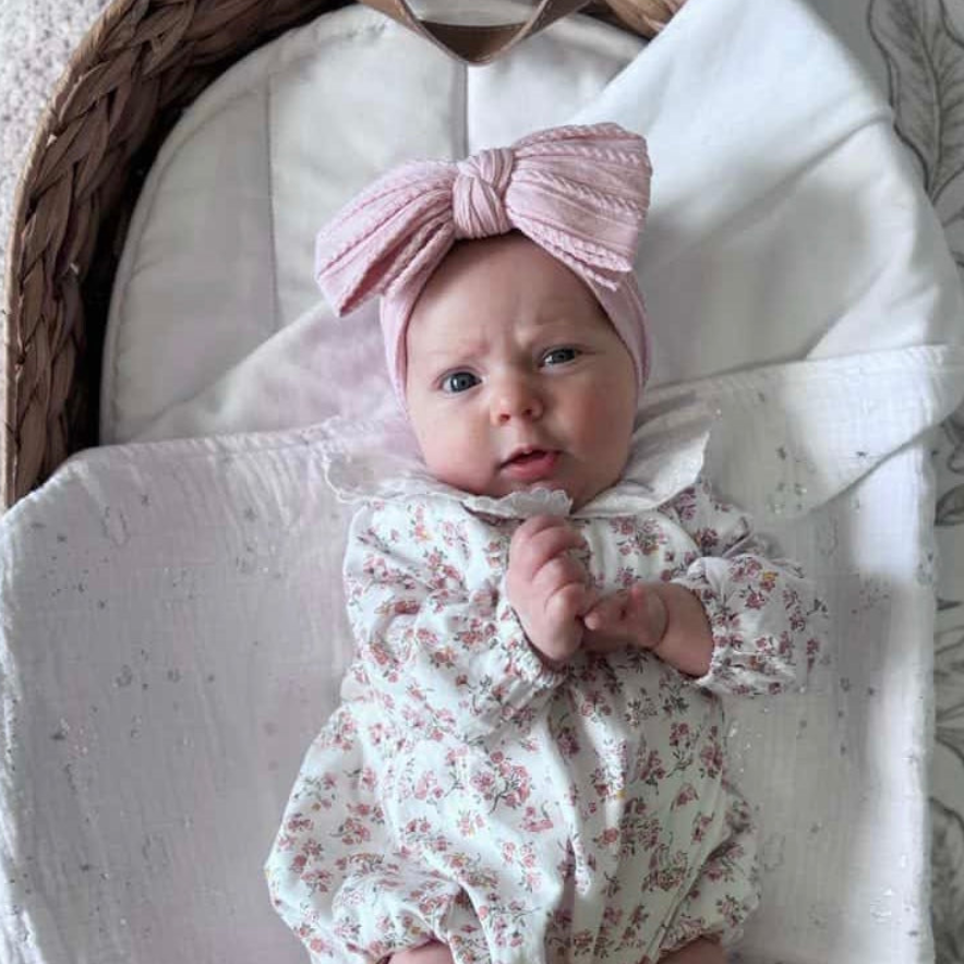 Pink Pinstripe Larger Bow Headband For Babies - Image 4