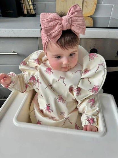 Pink Ballet Shoe Waterproof Bib with Sleeves For 6-36 Months - Image 2