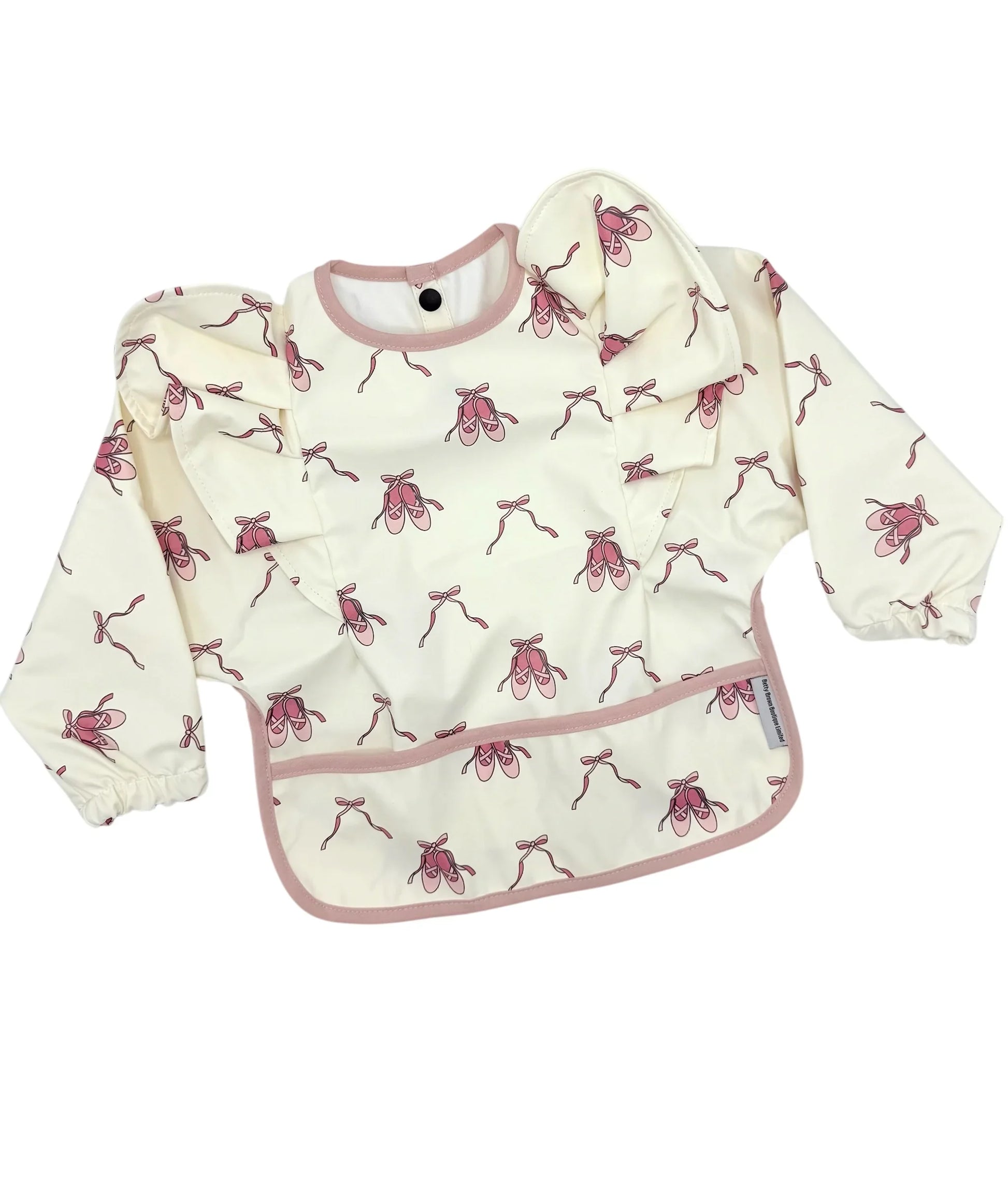 Pink Ballet Shoe Waterproof Bib with Sleeves For 6-36 Months - Image 3
