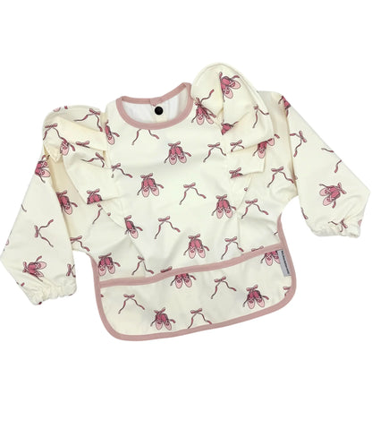 Pink Ballet Shoe Waterproof Bib with Sleeves For 6-36 Months - Image 3