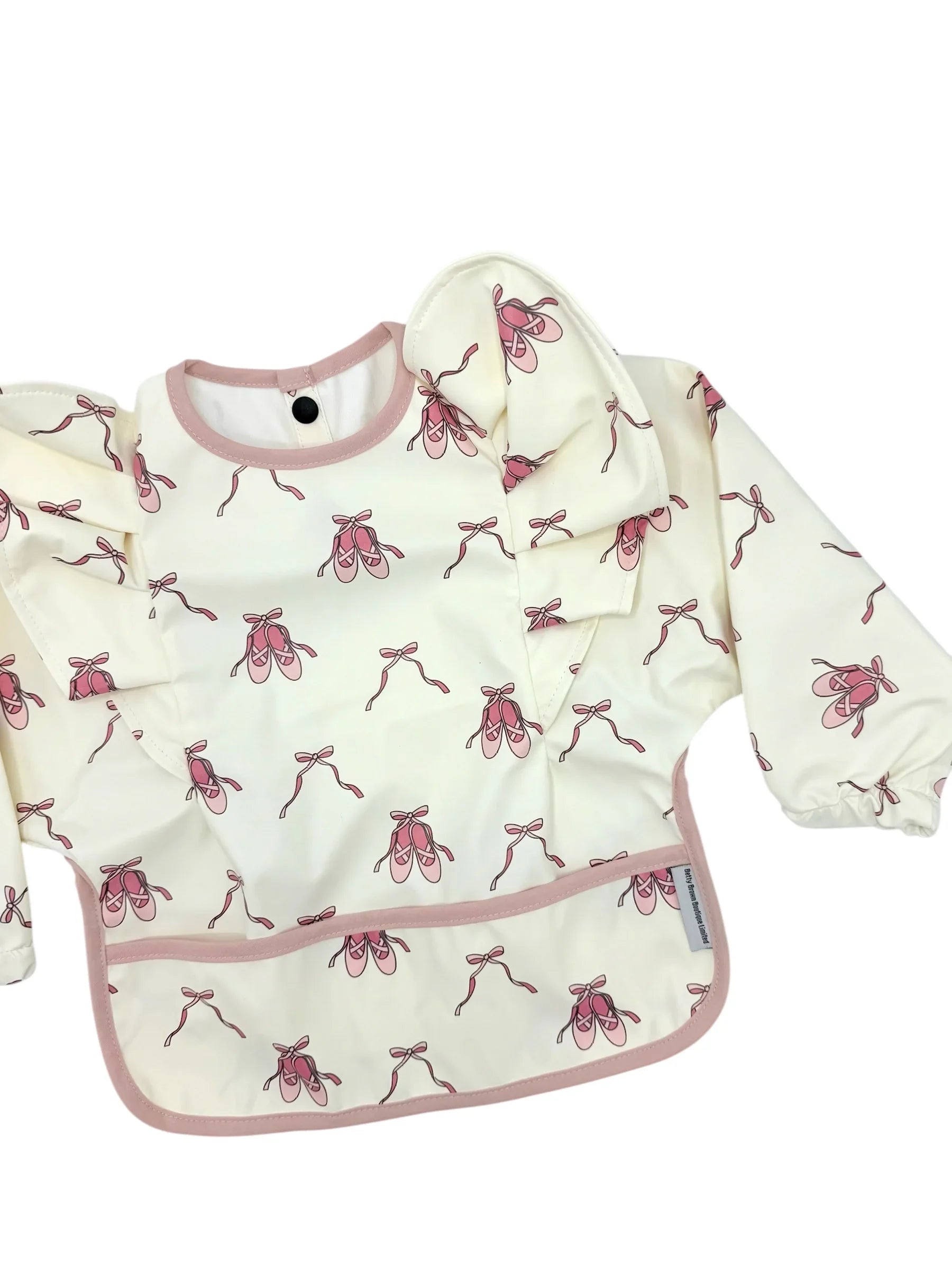 Pink Ballet Shoe Waterproof Bib with Sleeves For 6-36 Months - Image 4