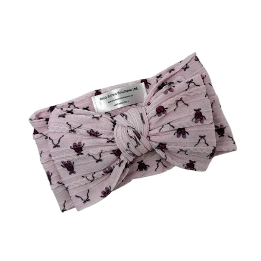 Pink Ballet Larger Bow Headband For Babies From Newborn - Image 1