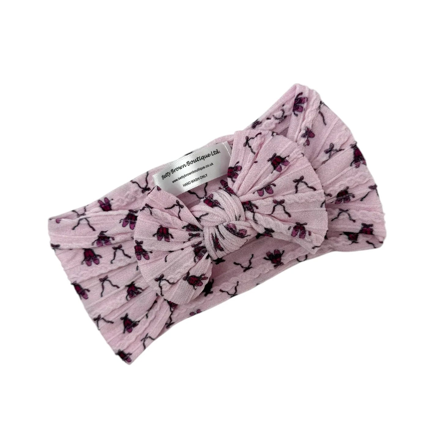 Pink Ballet Smaller Bow Headband For Newborns to Age 3 - Image 2