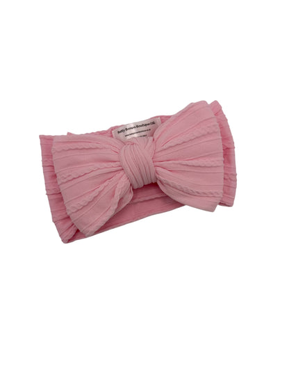 Pink Blossom Larger Bow Cable Knit Headband