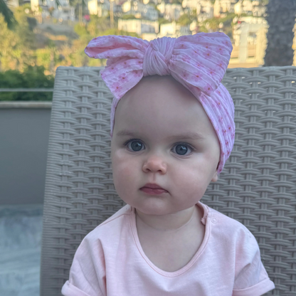 Pink Boho Daisy Larger Bow Headband For Newborns to Age 3 - Image 1