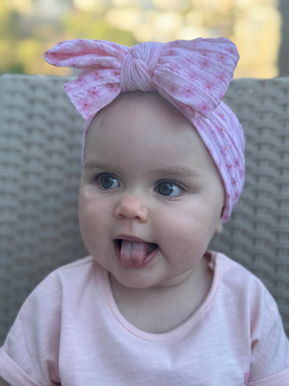 Pink Boho Daisy Larger Bow Headband For Newborns to Age 3 - Image 3