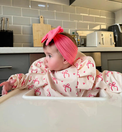 Pink Bow Waterproof Bib with Sleeves For 6-36 Months Old - Image 1