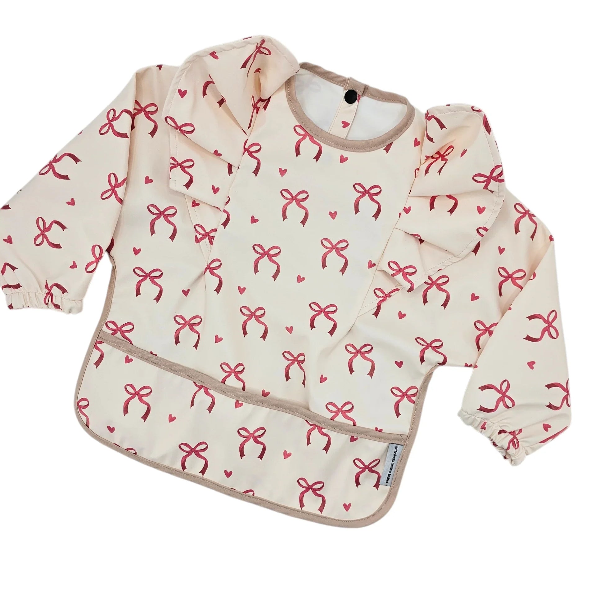 Pink Bow Waterproof Bib with Sleeves For 6-36 Months Old - Image 3