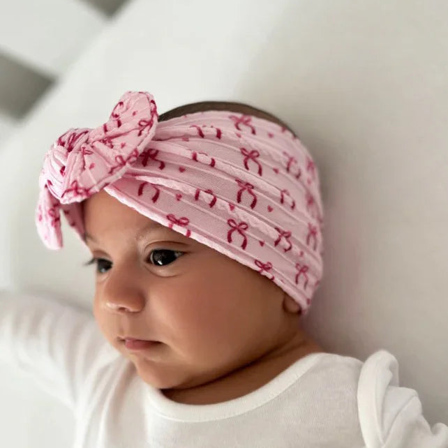 Pink Bow Print Smaller Bow Headband for Girls From Babies - Image 1
