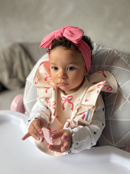 Pink Bow Print Waterproof Bib For 6-18 Months Old - Image 3