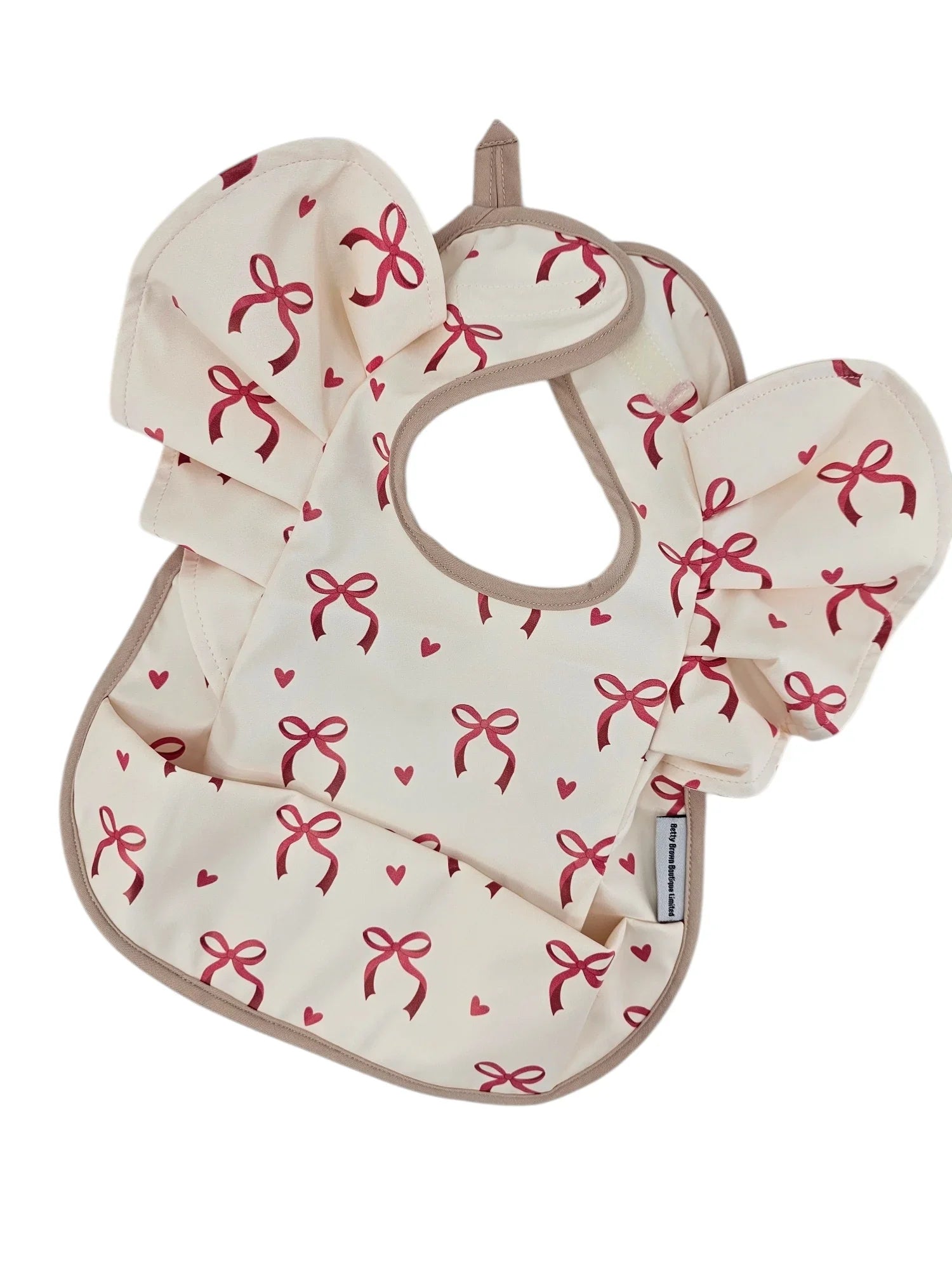 Pink Bow Print Waterproof Bib For 6-18 Months Old - Image 1