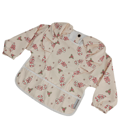 Pink Candy Cane Christmas Baby Bib with Sleeves - Image 4