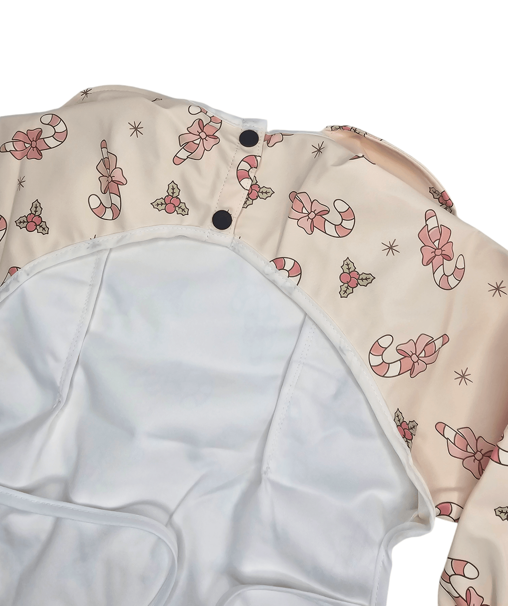 Pink Candy Cane Christmas Baby Bib with Sleeves - Image 5
