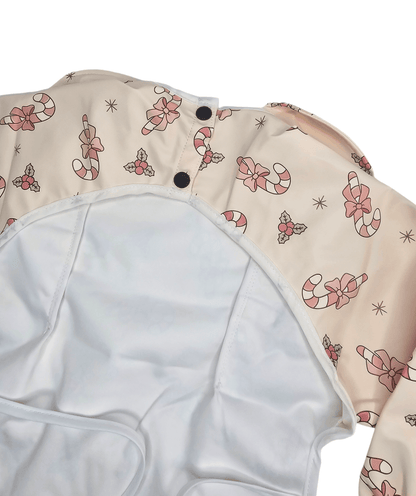 Pink Candy Cane Christmas Baby Bib with Sleeves - Image 5